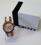 A Rose Gold Plated Ceramic DKNY Watch Original Box and Papers