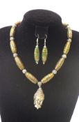 Tibetan Silver DZI Necklace and Earrings Set