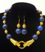 Necklace and Earrings Set With Lapis Lazuli and Chinese Dragons