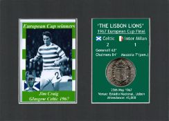 Jim Craig Celtic European Cup Mount & 57 Year-Old 1967 Coin Display