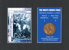 Bolton Wanderers 1923 FA Cup Final “ The White Horse” Mounted Card & Coin Gift Display