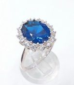Blue Stone Sterling Silver Ring Size R