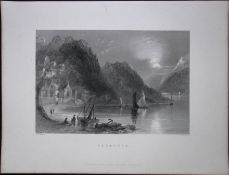Barmouth Harbour Wales WH Bartlett 1842 Antique Steel Engraving-91