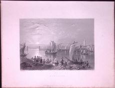 Montrose Harbour Scotland WH Bartlett 1842 Antique Steel Engraving-77