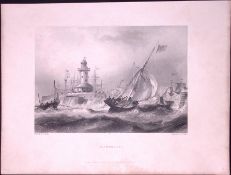 Kent Ramsgate Storm WH Bartlett 183 Years-Old Antique Steel Engraving-28