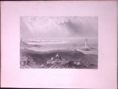 Peterhead Harbour & Lighthouse Scotland WH Bartlett 1842 Antique Steel Engraving-69