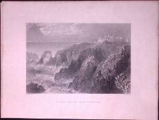 Slaines Castle Peterhead Scotland WH Bartlett 1842 Antique Steel Engraving-68