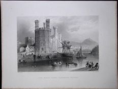 Eagle Tower Carnarvon Castle Wales WH Bartlett 1842 Antique Steel Engraving-96
