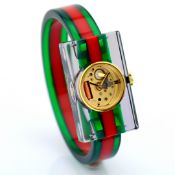 Title: Gucci / Unworn Web Skeleton Resin Watch 143.5 - Lady's Steel WristwatchDescription: Brand :