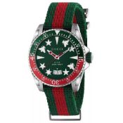 Gucci / Dive 40mm Green Dial Green / Red Bezel Web Strap Watch YA136339 Wristwatch