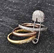 New! Set of 3 - Simulated Diamond Ring With Pin Hook In Tricolour Tone