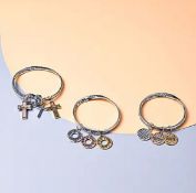 New! Set of 3 - Charm Bangles In Tri-Tone