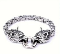 New! Men's Stainless Steel Double Wolf Head Bracelet
