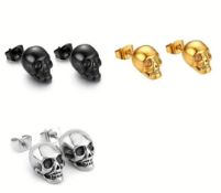New! 3 Pairs Retro Gothic Skull Stud Earrings