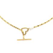 New! 9K Yellow Gold Heart T-Bar Necklace