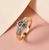 New! Natural Golden Tanzanite and Natural Cambodian Zircon Ring In 18K Vermeil Yellow Gold Overla...