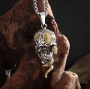 New! Men's Snake & Skull Pendant With Chain