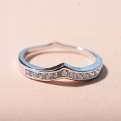 New! Zirconia Wishbone Ring In Rhodium Overlay Sterling Silver