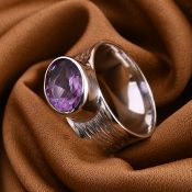 New! Royal Bali Collection - Amethyst Solitaire Ring In Sterling Silver