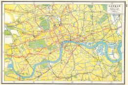 Antique Coloured Map London Showing Railway & The Underground Tube Lines