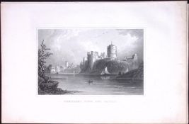 Wales-Pembroke Town & Castle Antique 166-Year-Old Steel Engraving-9