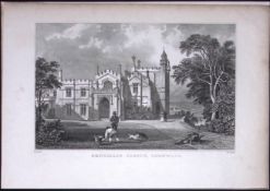 Cornwall Pentillie Castle St Mellion Antique 193 Years-Old Steel-Engraving-5