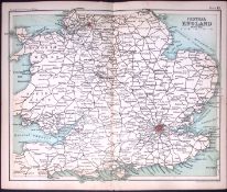 Central England Coloured Double Sided Victorian Antique 1898 Map.