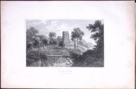 Wales-Rhuabon Wrexham Antique 166-Year-Old Steel Engraving-10