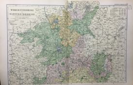 Coloured Antique Large Map Worcester & Gloucestershire North GW Bacon 1904.