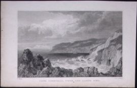 Cornwall Cape From Lands End Antique 193 Years-Old Steel-Engraving-40