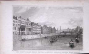 Dublin Queens Bridge Ushers Quay 194 Years Old Antique Steel Engraving-22