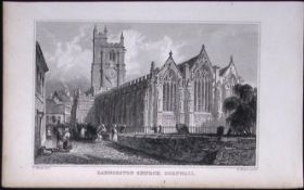 Cornwall Launceston Church Antique 193 Years-Old Steel-Engraving-25