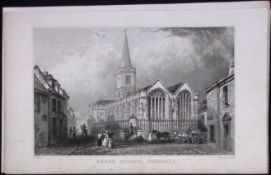 Cornwall Truro Town Church Antique 193 Years-Old Steel-Engraving-39