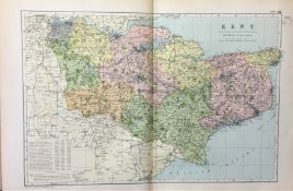 Antique Large Detailed Large Coloured Map Kent GW Bacon 1904.