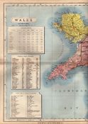County of Huntingdonshire Large Victorian Letts 1884 Antique Coloured Map.