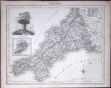 Cornwall & The Scilly Isles Antique Detailed 193 Years-Old Steel-Engraved Map