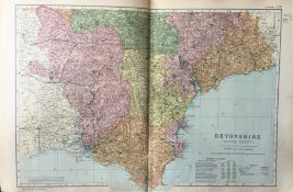 Antique Large Detailed Large Coloured Map South Devonshire GW Bacon 1904.