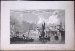 Devonport Dock-Yard & Harbour Devonshire Antique 193 Years-Old Steel-Engraving-12