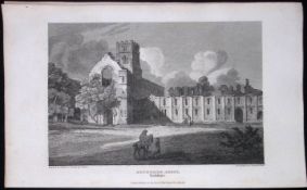 Fountains Abbey North Yorkshire Antique 213 Years-Old Steel-Engraving-29