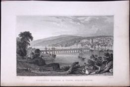 Bideford Bridge & Town Devonshire Antique 193 Years-Old Steel-Engraving-14