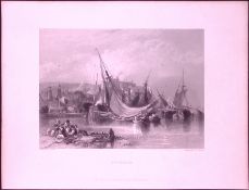 Devon Brixham Harbour WH Bartlett 183 Years-Old Antique Steel Engraving-43