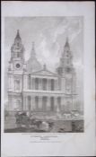 London St Pauls Cathedral Antique 200 Years-Old Steel-Engraving-105