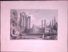 Arbroath Abbeys Scotland WH Bartlett 1842 Antique Steel Engraving-64