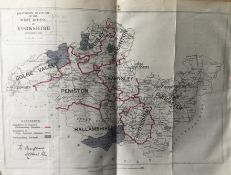 Sout1h West Riding Yorkshire Antique 139 Years-Old Scarce Map 1885 Boundary Changes.