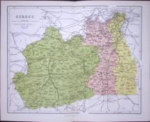 County Surrey 150 Years-Old 1875 Coloured Detailed Antique 1875 Map-64