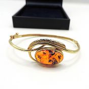 Artisan 14K Gold Baltic Amber Bangle 9.5 Grams