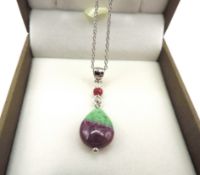 Sterling Silver Cabochon Ruby Zoisite Pendant Necklace New With Gift Pouch