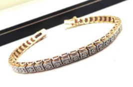 Gold On 925 Sterling Silver Diamond Set Bracelet With Gift Box