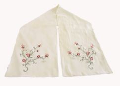 Vintage Laura Ashley Embroidered Cream Silk Scarf 152cm Long