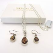 Sterling Silver Baltic Amber Necklace & Earrings Set New With Gift Box
